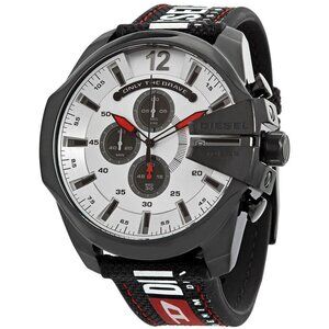 NWT Authentic Diesel Mega Chief Chronograph Quartz Silver Dial Men's Watch